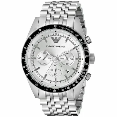 Emporio Armani Sportivo Chronograph Silver Strap Watch 